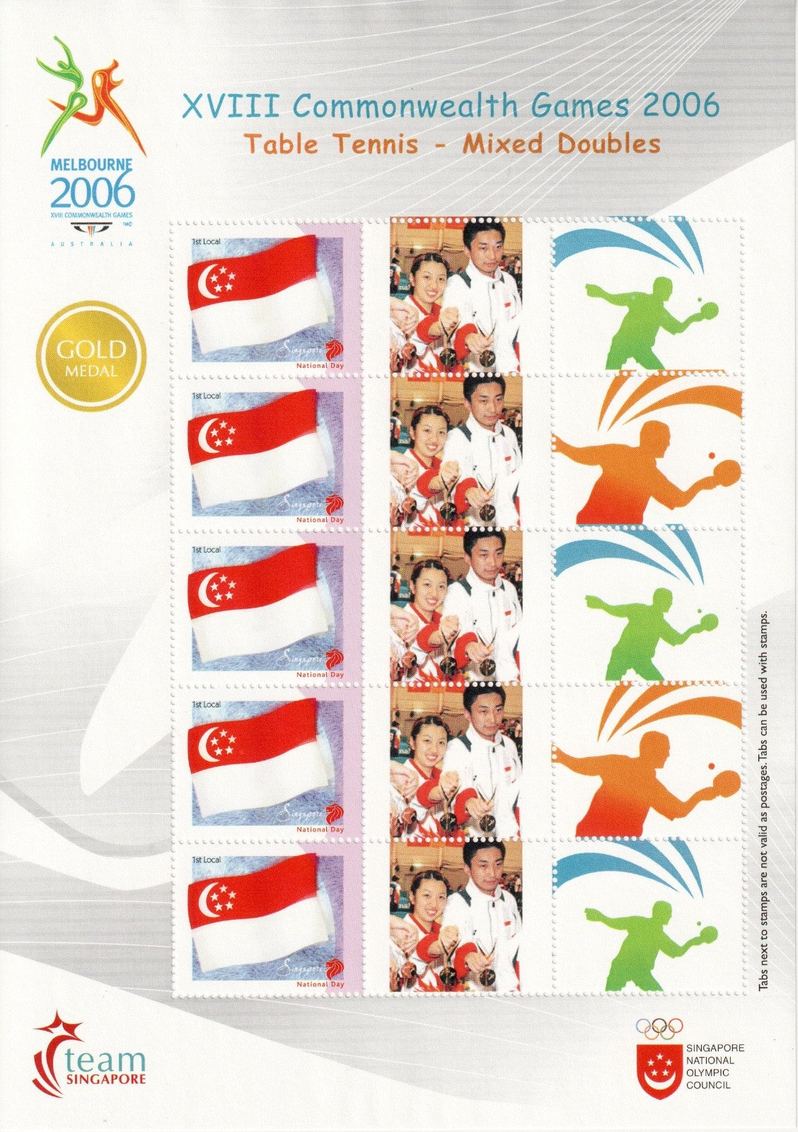 2006 Singapore : Commonwealth Games My Stamp Sheet - Gold Medal Winners