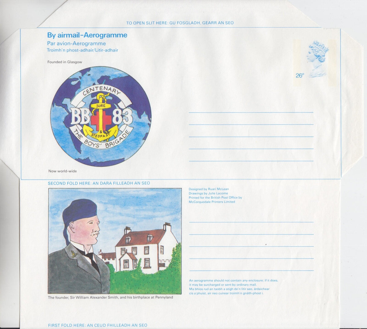 GB 1983 - Boys Brigade Aerogramme (26p) - H&G Ref: FG-103