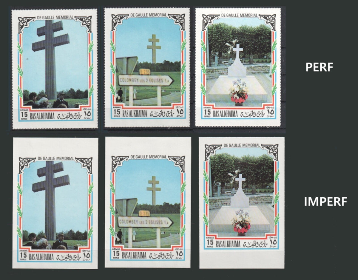 1972 Ras Al Khaima, Charles De Gaulle - Mi 773A+B to Mi 775 A+B - Perf/Imperf.