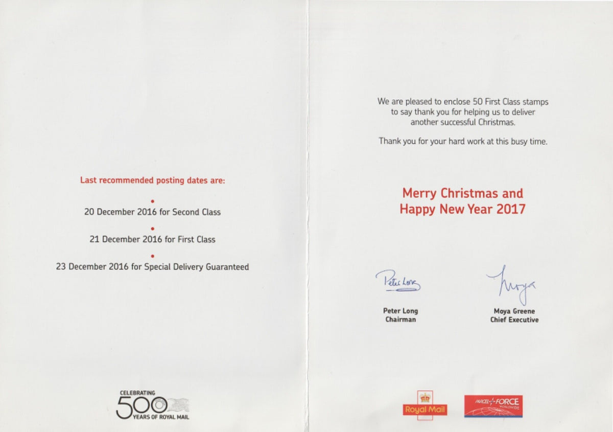 GB - Royal Mail 2016 Staff Christmas Card with 25 x 1st Xmas - Matrix Intact