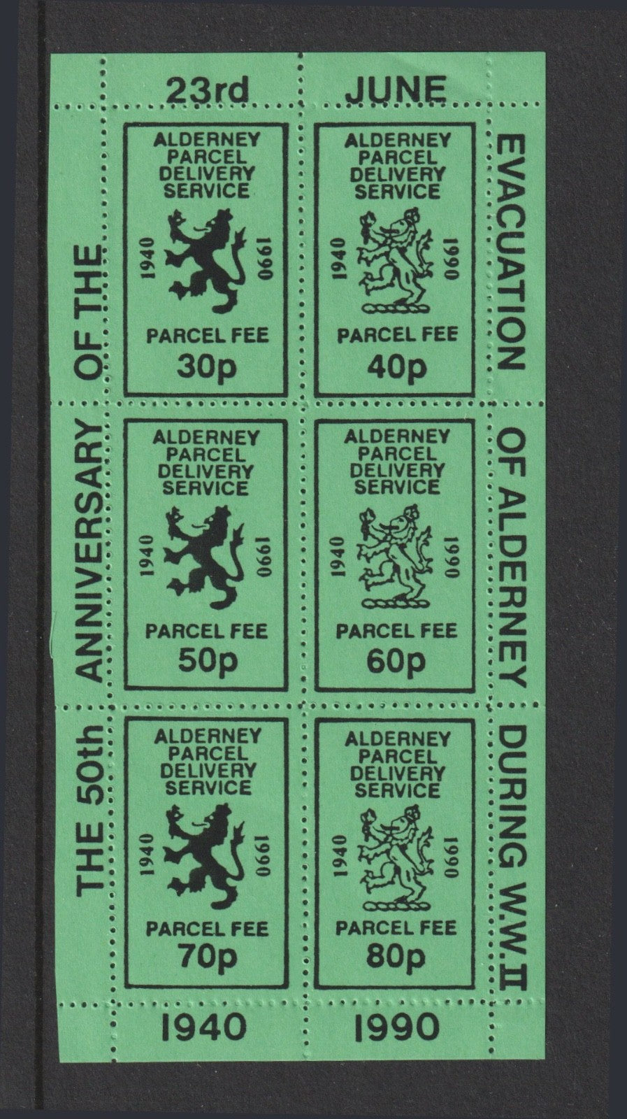 Alderney Parcel Delivery Service 50th Anniversary Evacuation of Alderney Sheet