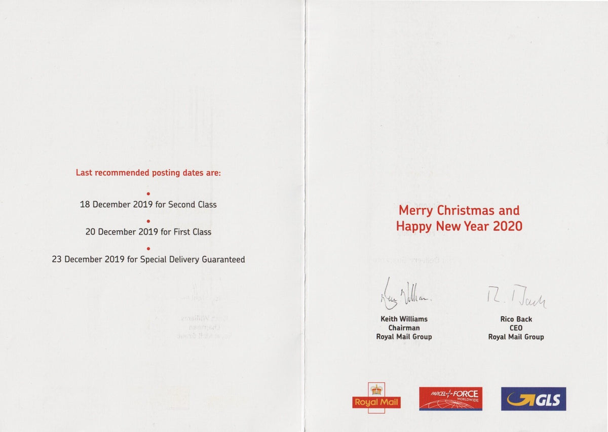 GB - Royal Mail 2019 Staff Christmas Card with 25 x 1st Xmas - Matrix Intact