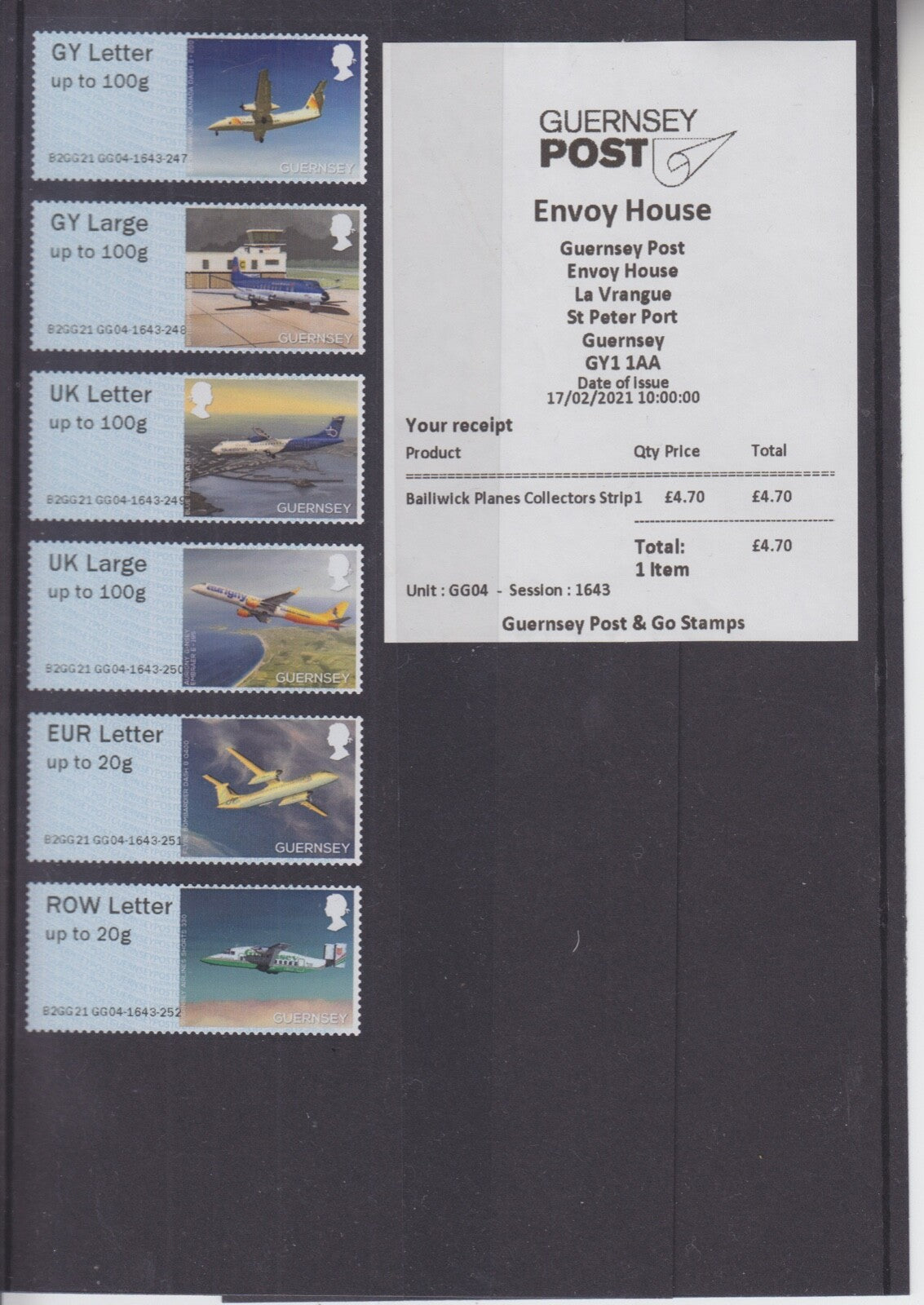 2021 Guernsey - Post & Go - Bailiwick Planes - Collector Strip - B2GG21 GG04