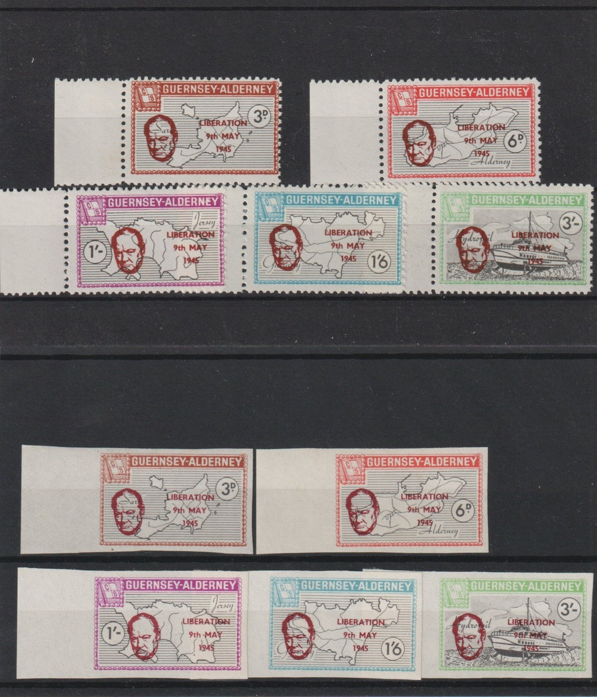 Guernsey-Alderney Commodore 20th Anniv. Liberation PERF+IMPERF Rosen AL41-45 MNH