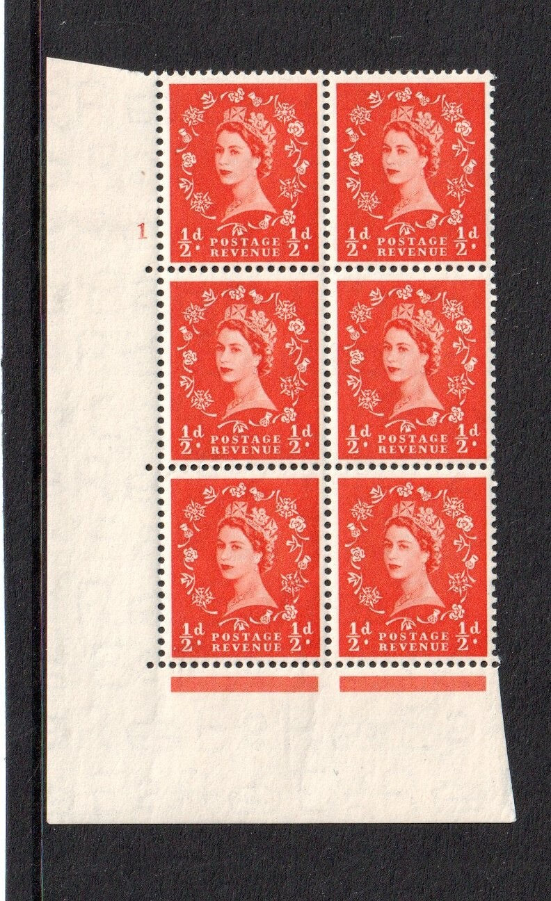 GB - 1/2p Tudor Crown Cyl. Block of 6 - SG515 UMM