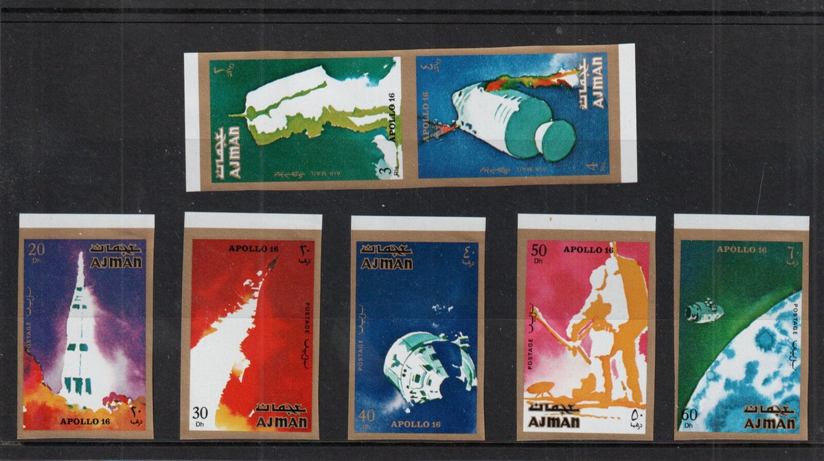 Ajman - 1971 - Apollo 16 IMPERF set of 7 MNH - Mi-1014B-1020B