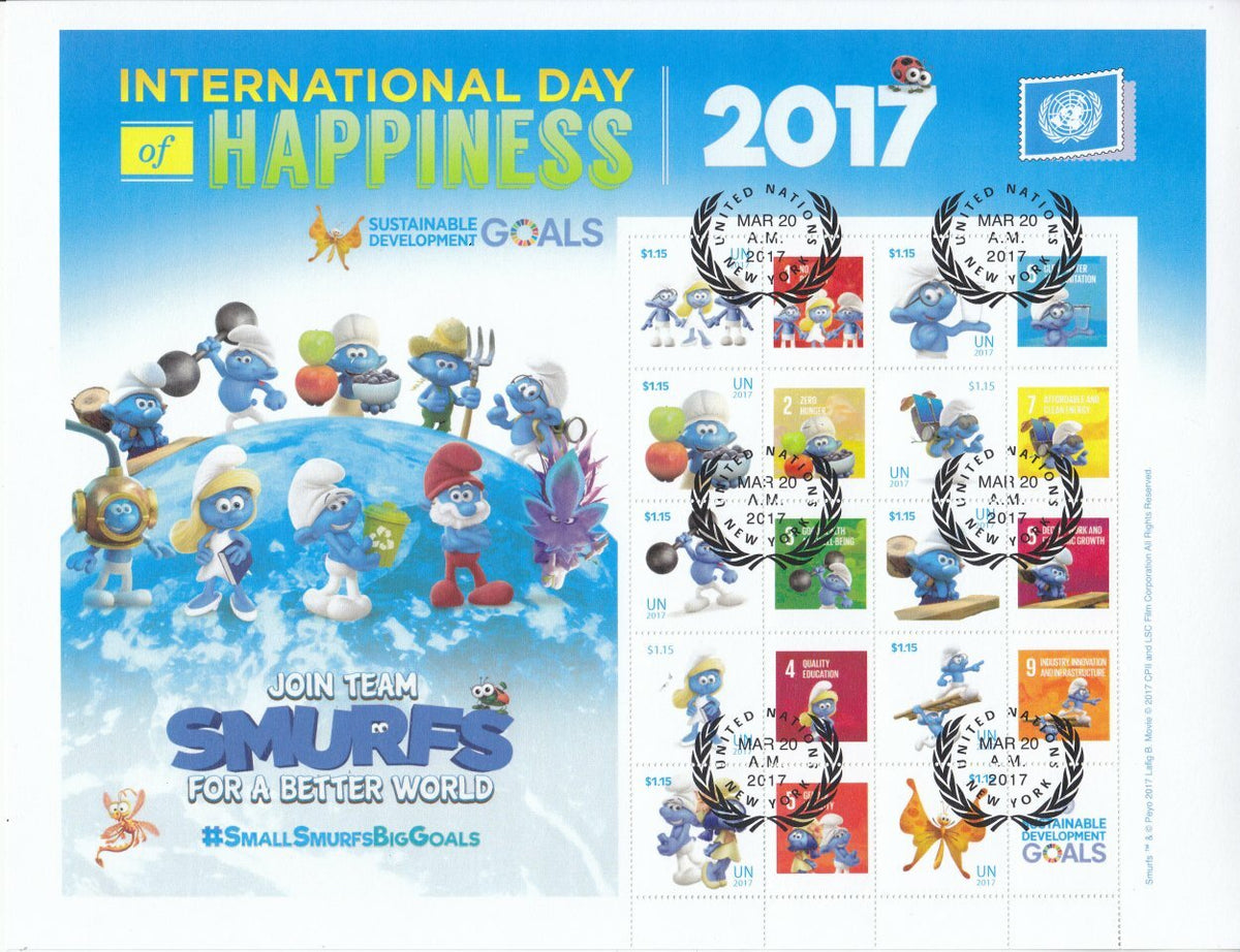 UN 2017 - International Day of Happiness Personalised Stamp Sheet (S80) - CTO