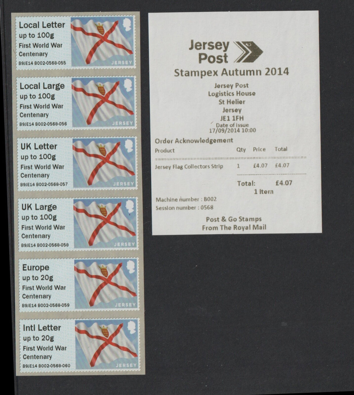 Jersey 2014 - Post & Go - First World War Centenary o/p B9JE14 B002