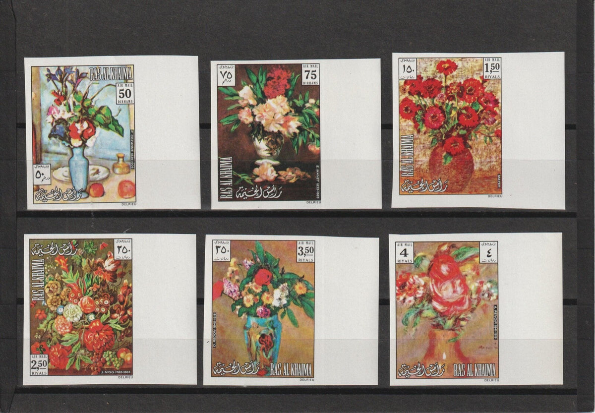 1972 Ras Al Khaima - Flower Paintings - Mi 865-870 Marginal Imperf. MNH