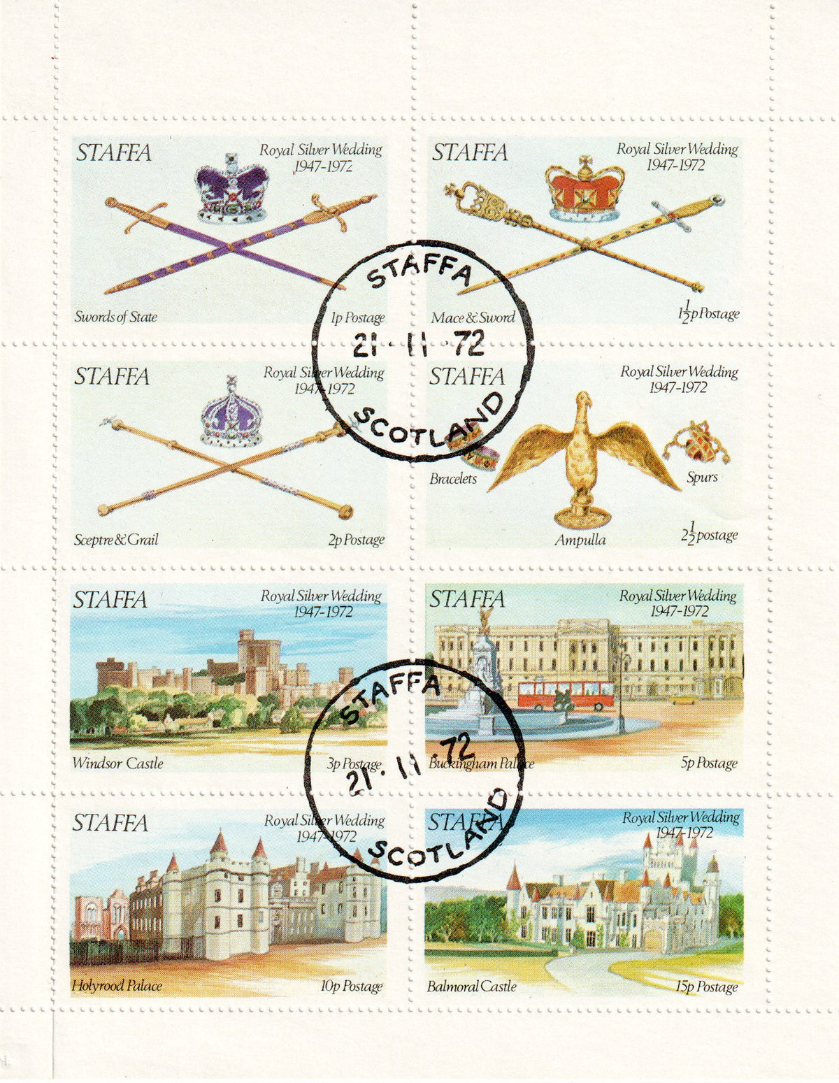 GB Locals - 1972 Staffa - Royal Silver Wedding,  J&P Cat Ref. 044-051  - Perf., CTO