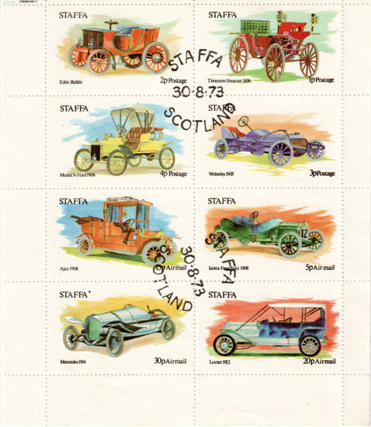 GB Locals - 1973 Staffa - Veteran Cars,  J&P Cat Ref. 126-133  - Perf., CTO