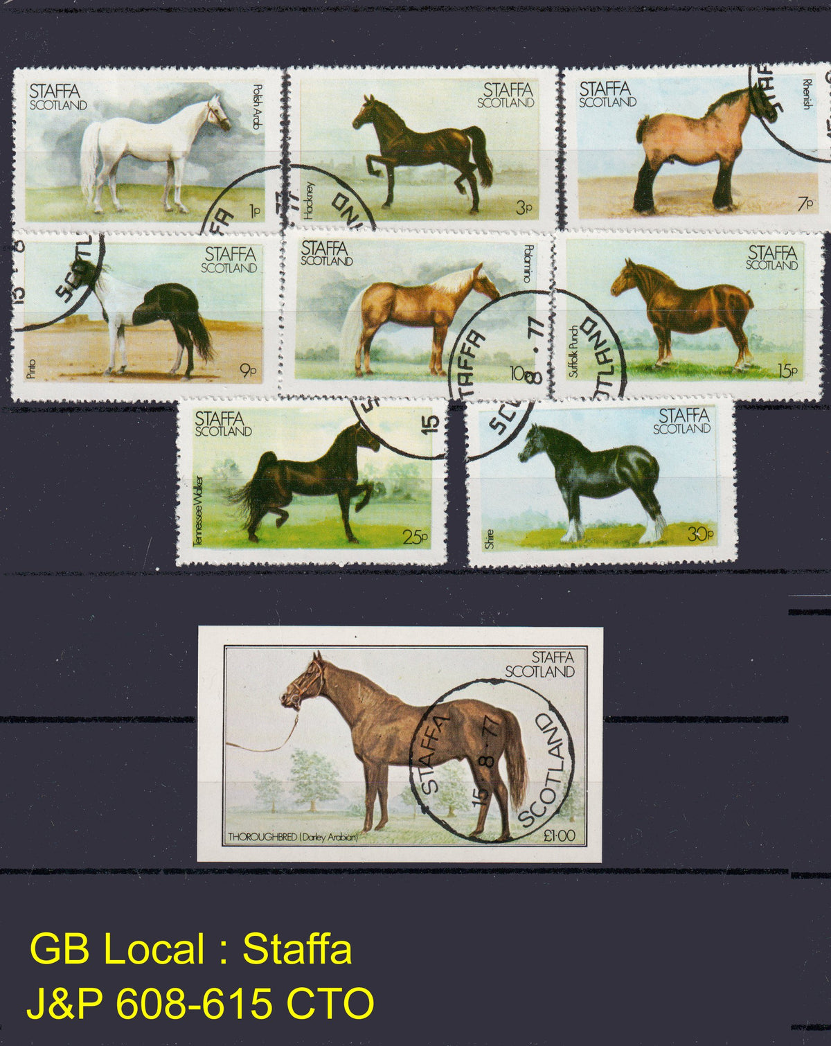 GB Locals - 1977 Staffa - Horses- J&P Cat Ref. 608 - 615 CTO