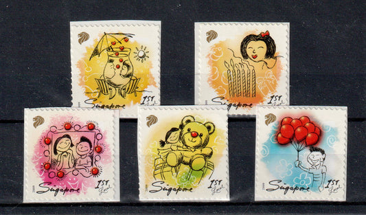 2009 Singapore : Set Greetings Stamps ex self-self-adheisive booklet  - 5 x 1st Local MNH