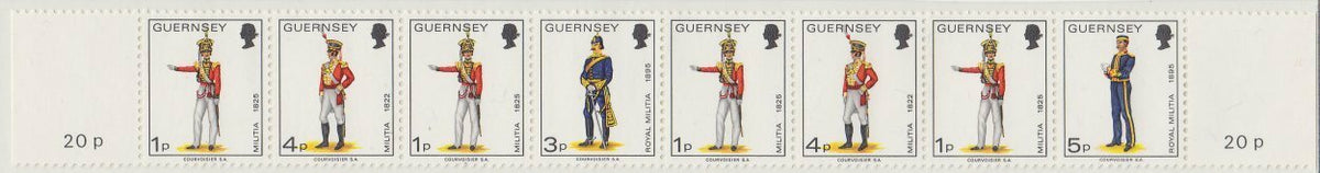 Guernsey 1974 - Guernsey Militia - Booklet Strip of 8v - SG99a MNH