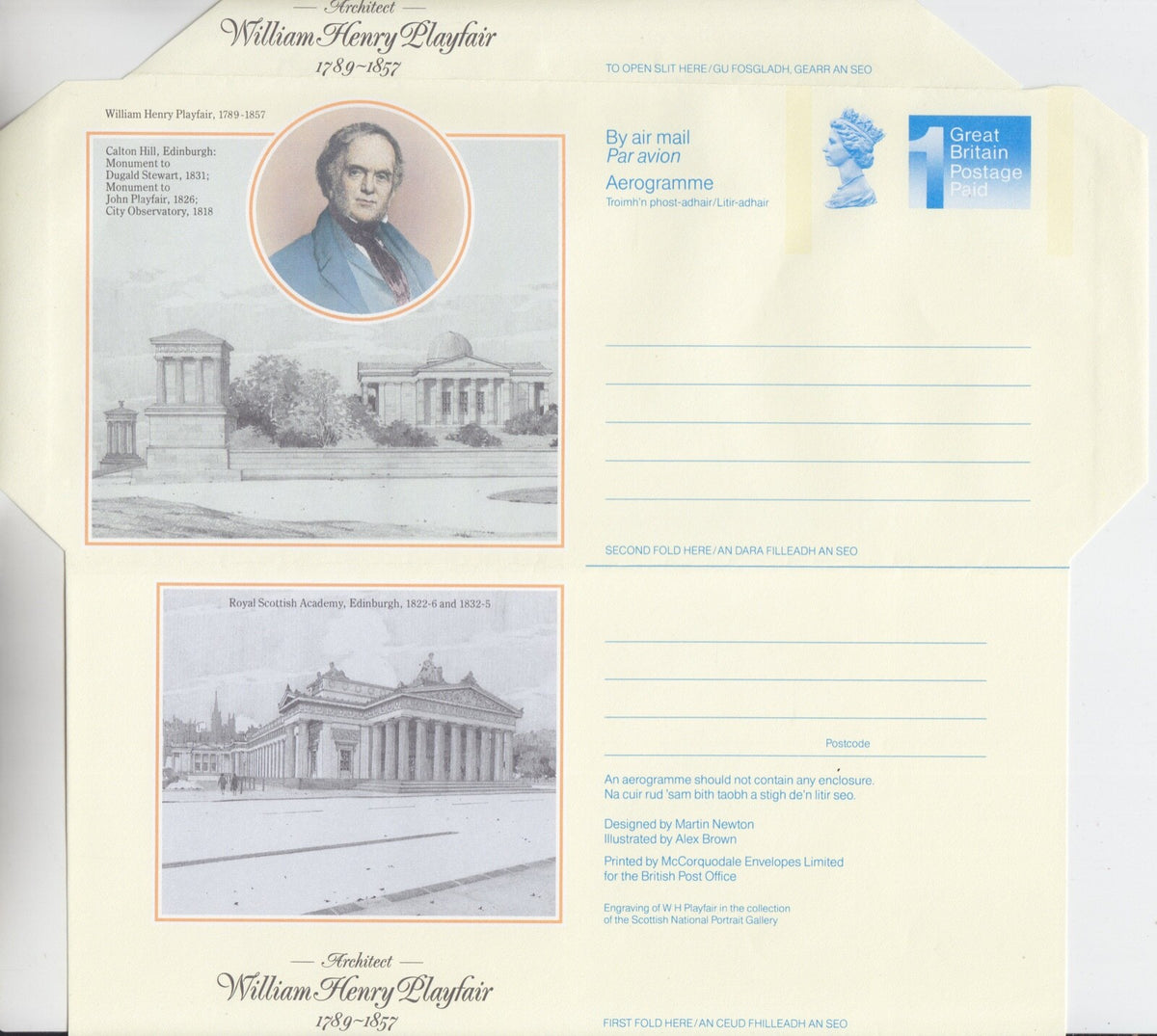 GB 1983 - William Henry Playfair Aerogramme (1st PPI Type 2) - H&G Ref: FG-130