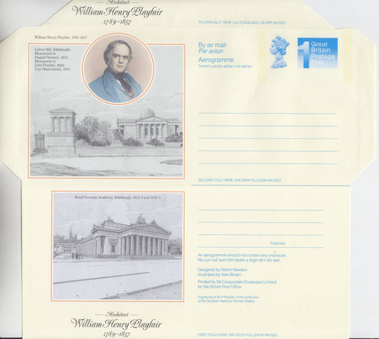 GB 1983 - William Henry Playfair Aerogramme (1st PPI Type 2) - H&G Ref: FG-130