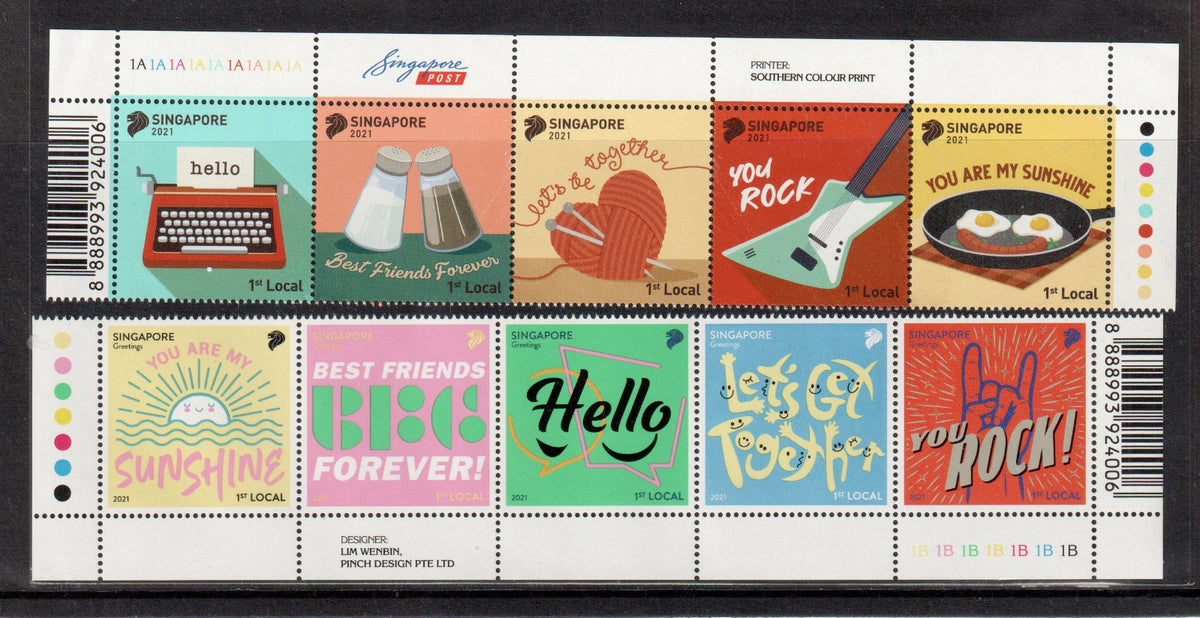 2021  Singapore : Greetings Stamps set Gummed  - 10 x 1st Local MNH