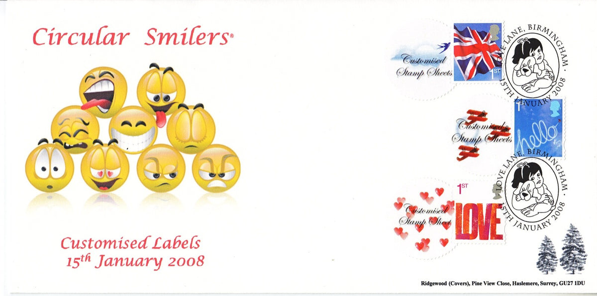 GB 2008 - Personalised Circular Smilers FDC - CS-037a, b and c
