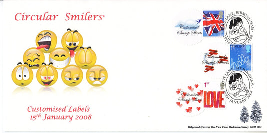 GB 2008 - Personalised Circular Smilers FDC - CS-037a, b and c
