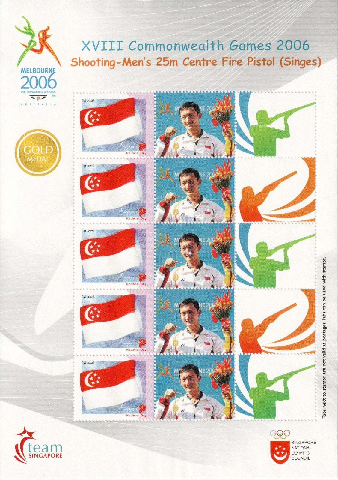 2006 Singapore : Commonwealth Games My Stamp Sheet - Gold Medal Winners