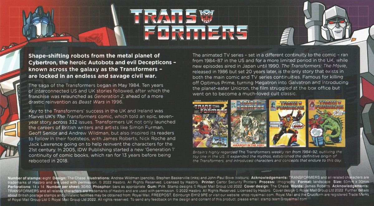 GB 2022  Transformers -  Smilers / Collectors Sheet - FDC (2) GS-145/LS-143