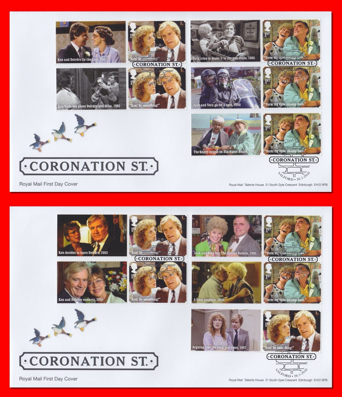 GB 2020 - Coronation Street Collector/Generic Smilers FDC x 2 - LS-123 /GS-125