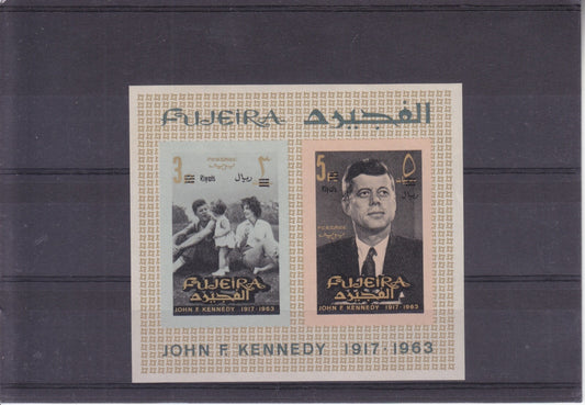 Fujeira 1965 - President Kennedy mini sheet imperf with New Currency o/p - MNH