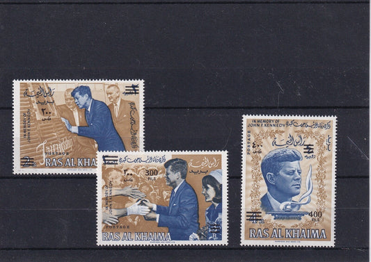 1966 Ras Al Khaima - President Kennedy new currency surcharge - Mi 80-82- MNH