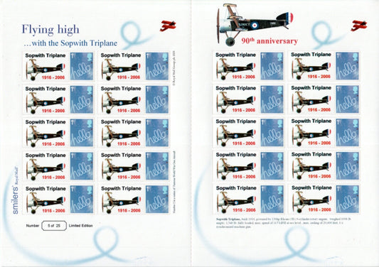 GB 2006- 90th Anniv. of the Sopworth Triplane Themed Smilers Sheet (Ref: TS-67)