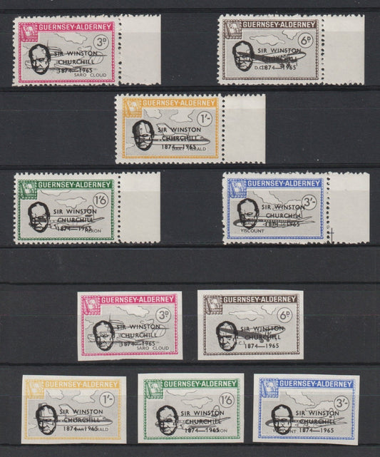 Guernsey-Alderney Commodore Churchill Memorial PERF+IMPERF Rosen AL58-62 MNH