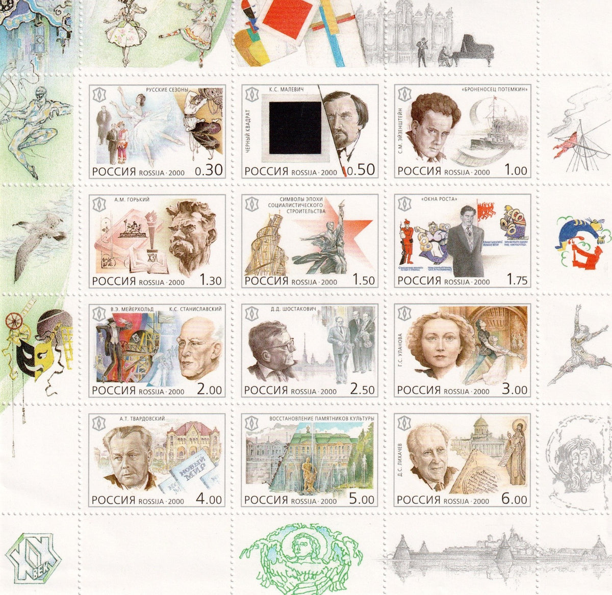 Russia 2000 - The 20th Century (3rd Issue) - Culture Sheetlet SG-6950a MNH