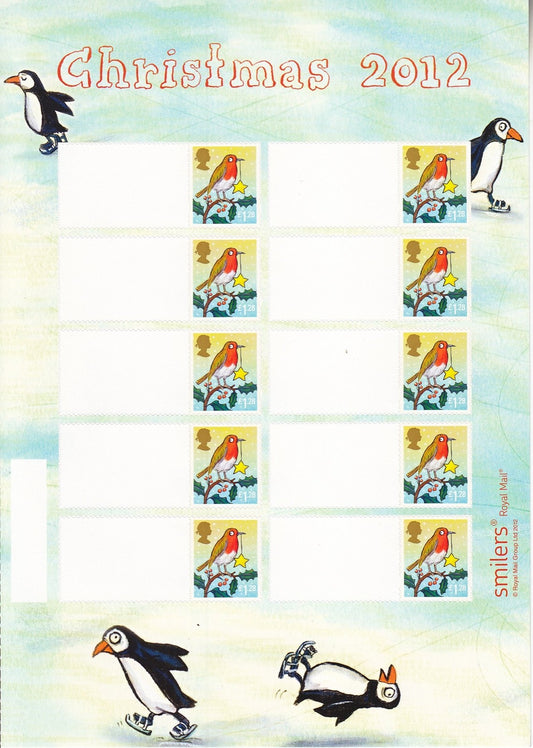 GB 2012 - Christmas Smilers Half sheet £1.28 x10 - Rare Blank Labels - CS-050
