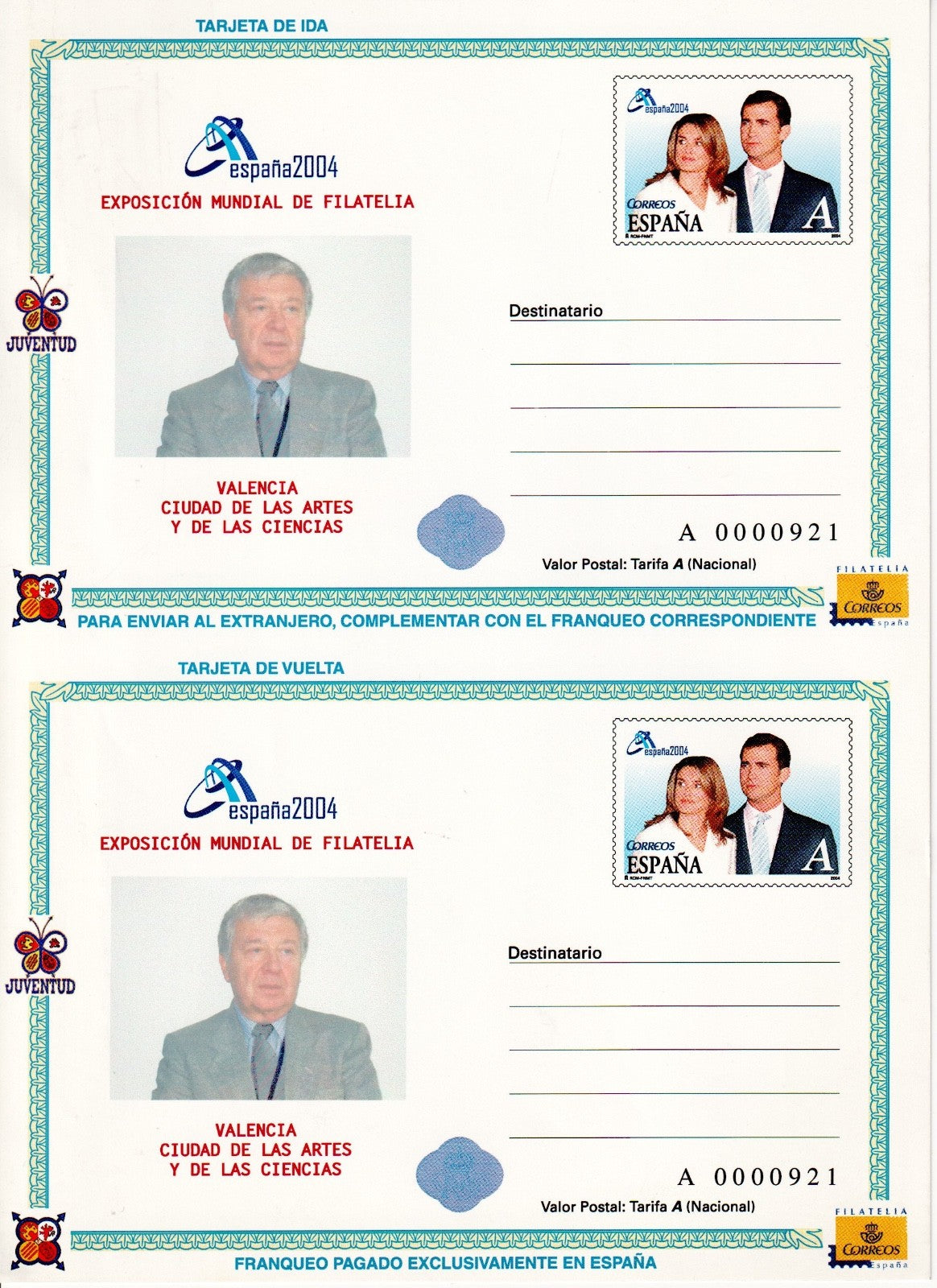Spain  - 2004 - World Stamp Expo, Valencia Personalised Souvenir Card