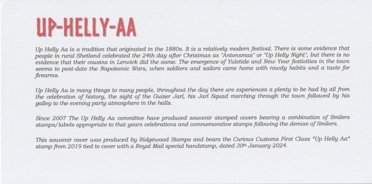 2024 Up-Helly-Aa :  Curious Customs special hand-stamp cover 30-01-24