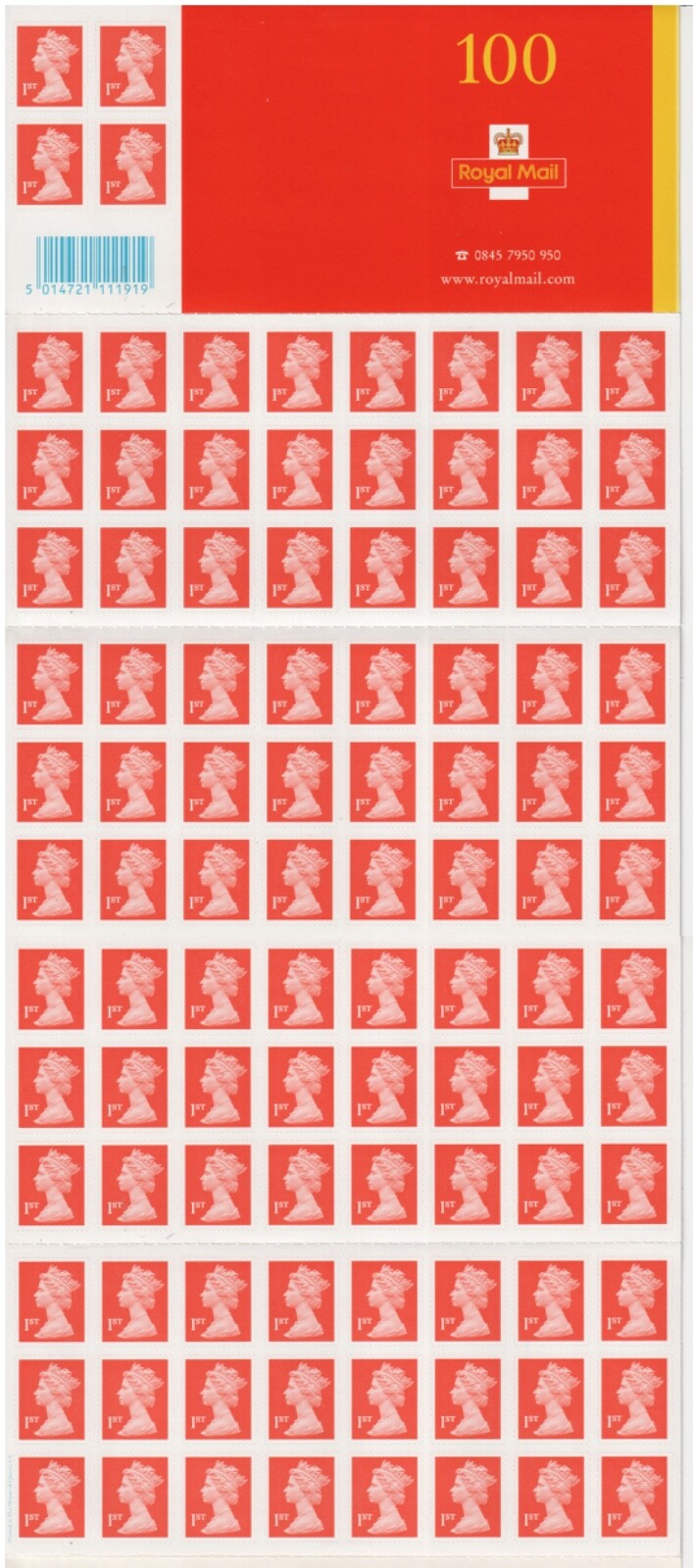 GB 2000 - Second Royal Mail 100 x 1st Class Business Sheet complete MNH - RARE