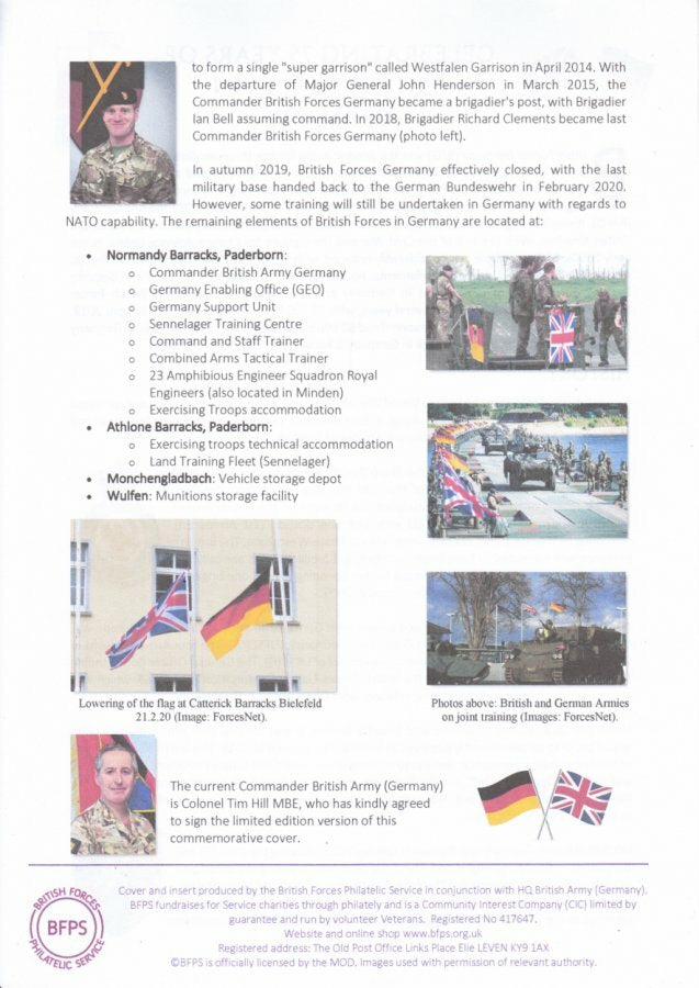 GB 2020 - 75th Anniv. of British Forces in Germany Themed Smilers Sheet - TS-583