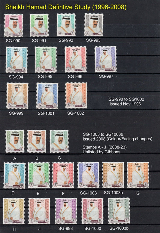Qatar 1996-2008 - Sheikh Hamad Definitive Study - SG-990-1003b +++  25 v MNH