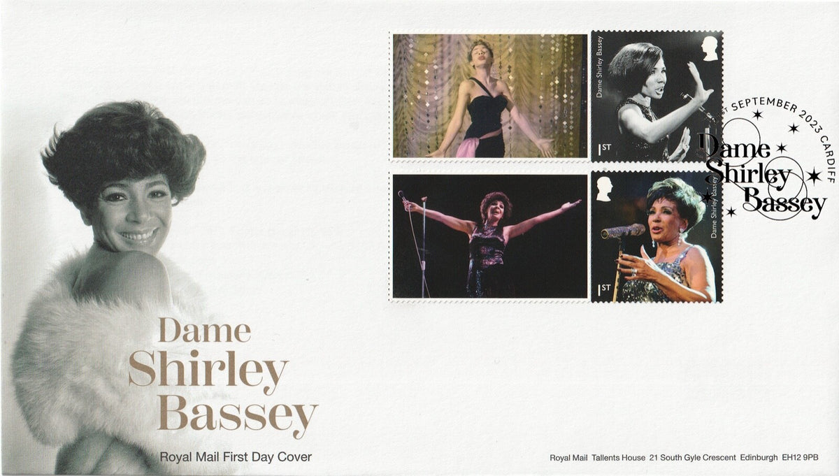 GB 2023  Music Giants - Shirley Bassey Smilers/Collector Sheet - set of 4 FDC's