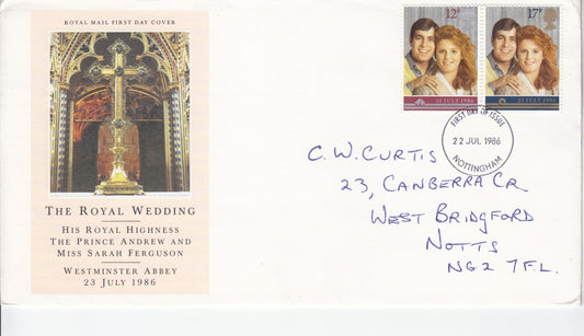 GB 1986 - Royal Wedding FDC - Nottingham Hand-stamp