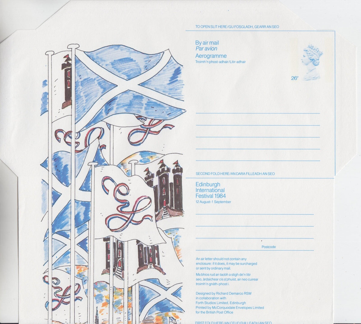 GB 1984 - Edinburgh Festival Aerogramme (Machin Head 26p) - H&G Ref: FG-106