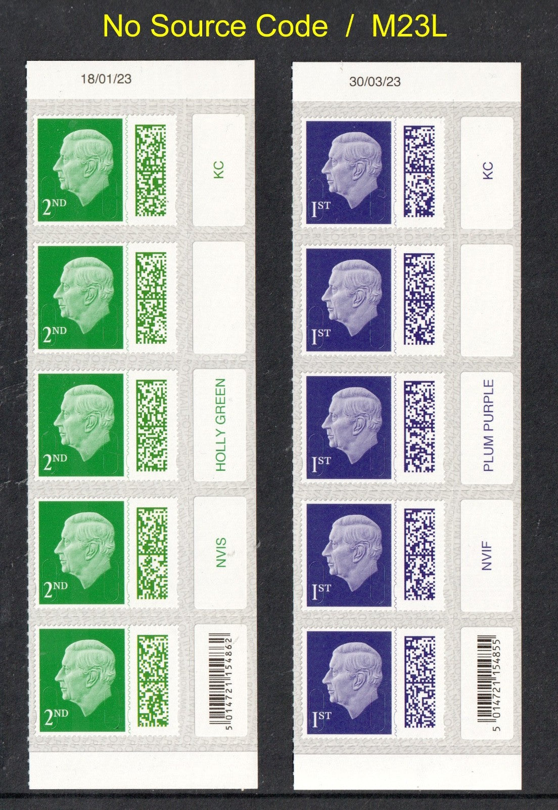 GB 2023 - 2nd / 1st Barcoded KC III Date Strip of 5 -  M23L