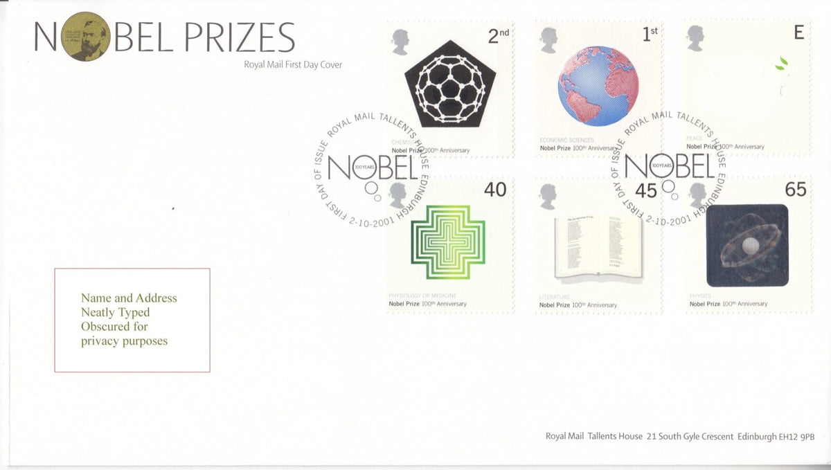 GB 2001 - Nobel Prizes - FDC