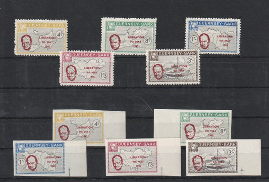 Guernsey-Sark Commodore : Churchill Liberation Perf/Imperf sets MNH