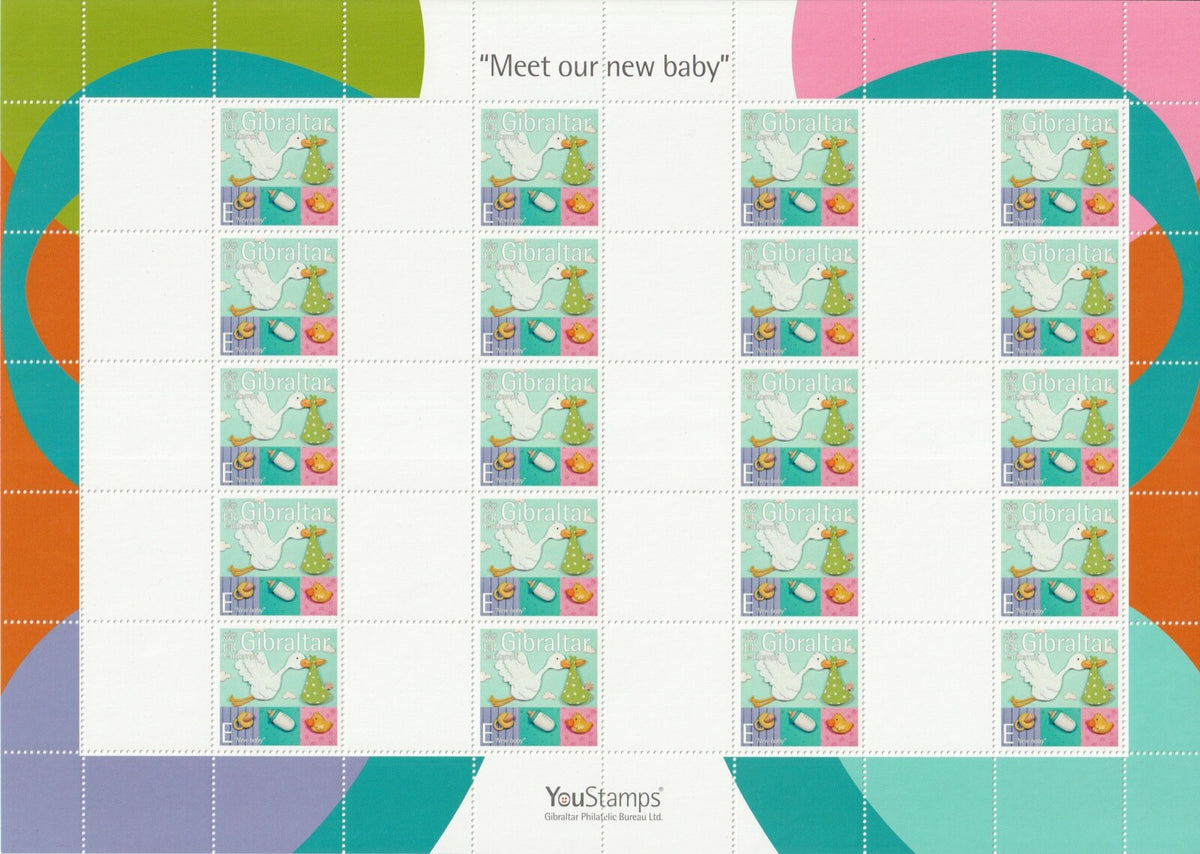2007 Gibraltar - YouStamps© Stamp Sheet "Meet our New Baby" Blank Labels - MNH