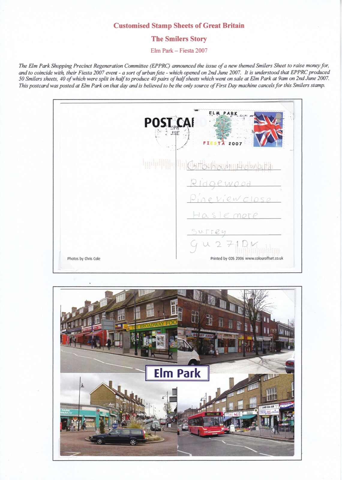GB 2007 - Elm Park Fiesta 2007 - Elm Park Postcard - 2 June 2007 cancel (FDC)
