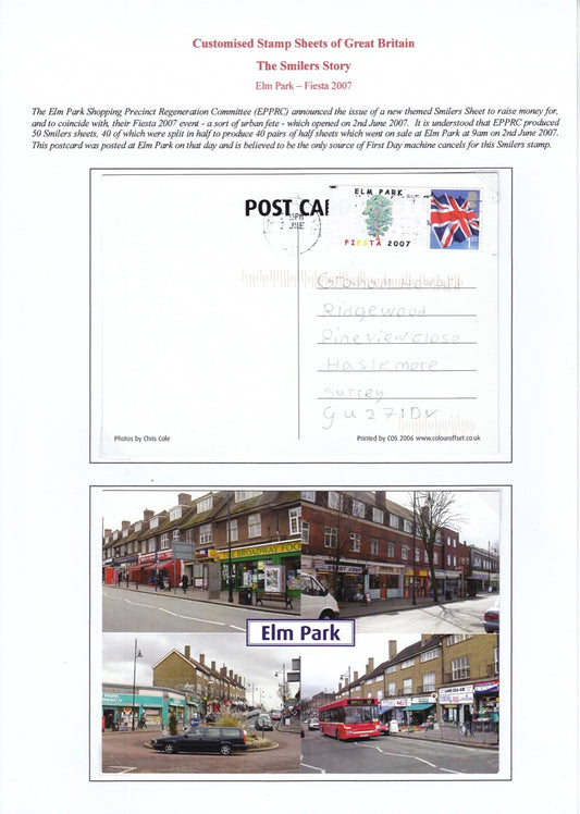 GB 2007 - Elm Park Fiesta 2007 - Elm Park Postcard - 2 June 2007 cancel (FDC)