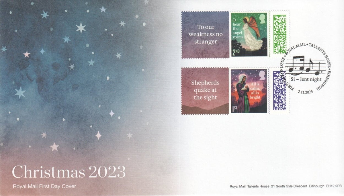 GB 2023 - Christmas Smilers 2nd and  1st Class Litho stamps/labels on FDC