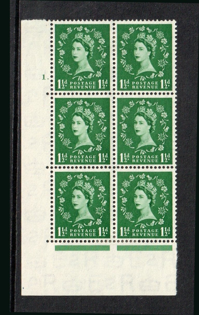 GB - 1½p Tudor Crown Cyl. Block of 6 - SG517 UMM