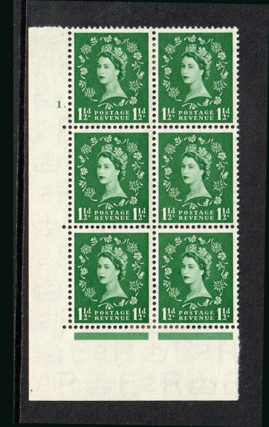GB - 1½p Tudor Crown Cyl. Block of 6 - SG517 UMM