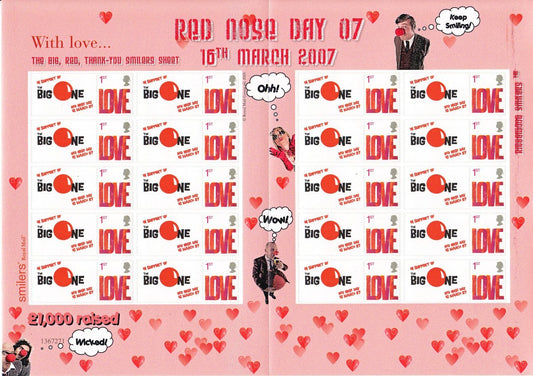 GB 2007 - Comic Relief/Red Nose Day Smilers Sheet - TS-124a